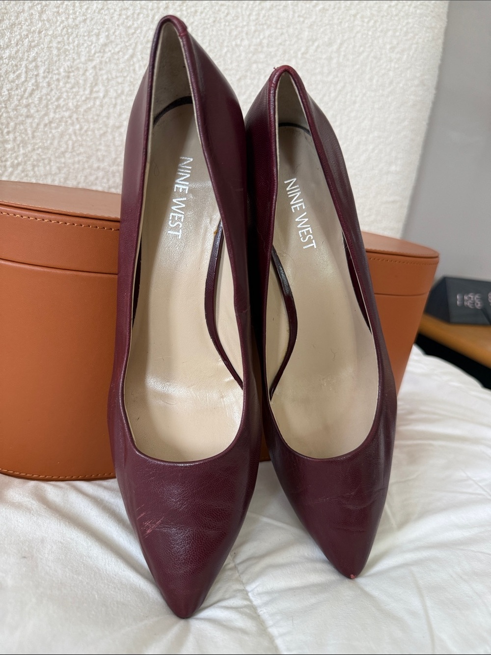 Nine West Women's Wine Pointed-Toe Leather Pumps